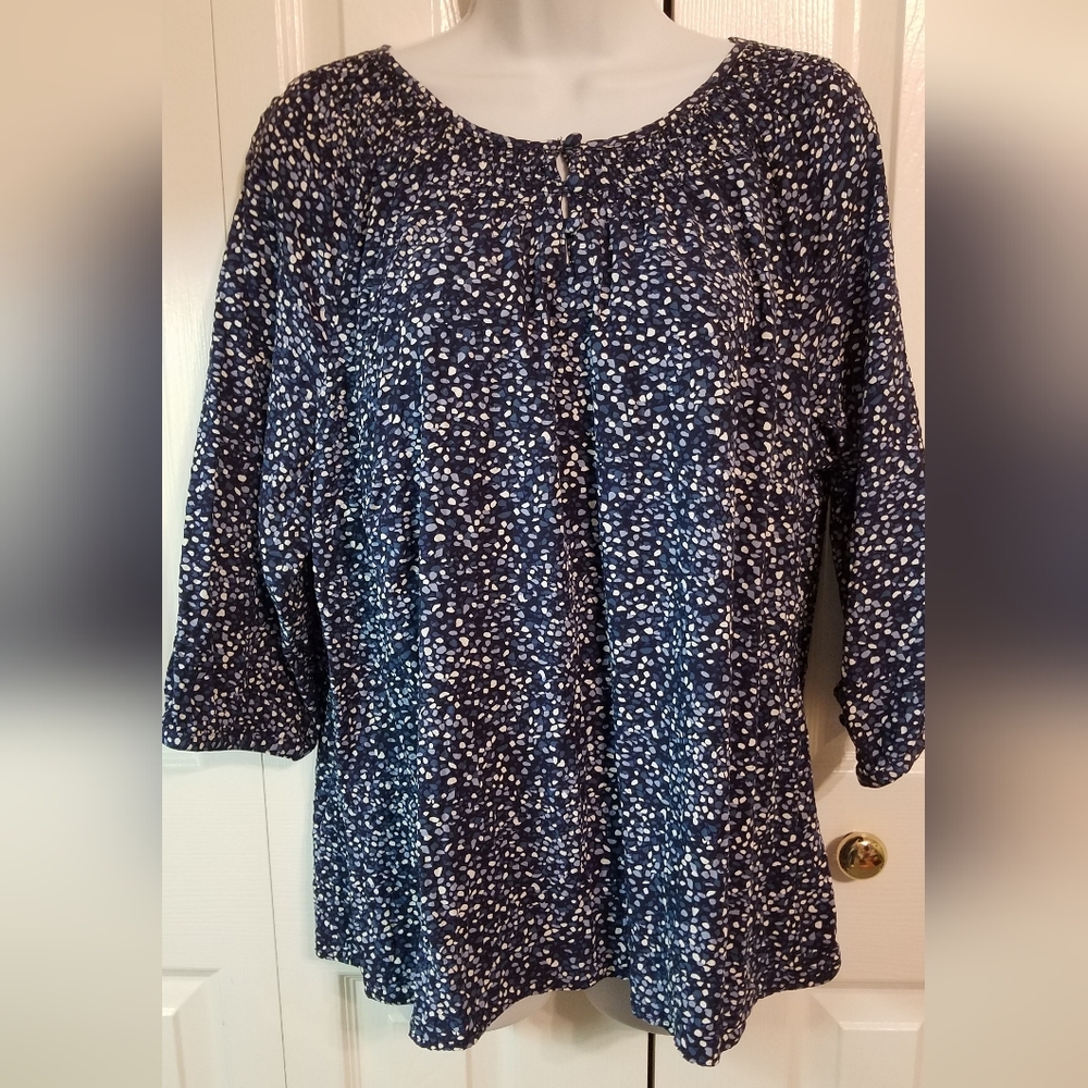 CJ Banks Blue Blouse with 3/4 Sleeves and Relaxed Style